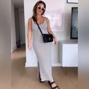 Mango Striped Knit Midi Dress in Black and White